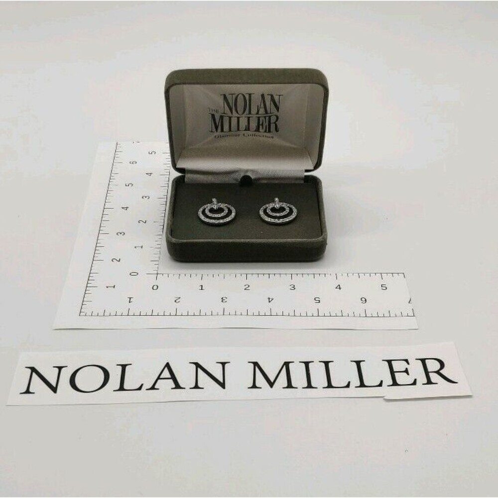 Signed NOLAN MILLER Silver-Tone Metal Clear Rhinestone Post Earrings Boxed